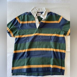 Todd Snyder Green Navy and Gold Striped Rugby Polo